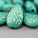 12 Turquoise Gold Etched Teardrop Acrylic Flat Drop Beads 18mm