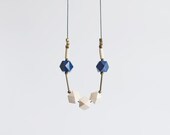 Geometric Necklace / Geometric Jewelry / Wooden Brass Necklace/ Creamy White Blue Brass Necklace