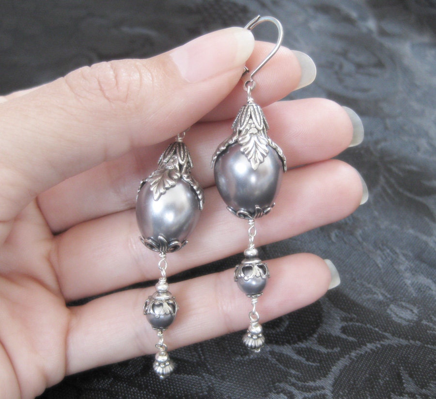 Sophistication - Smoke Grey Pearl and Silver Earrings