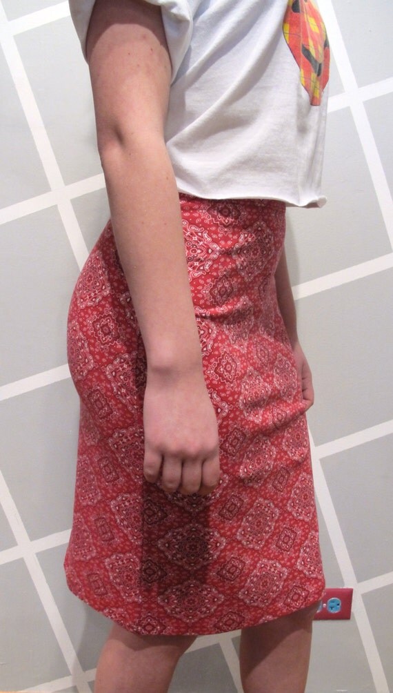 Red and White  Bandana Printed Skirt 90s Cow Girl Small