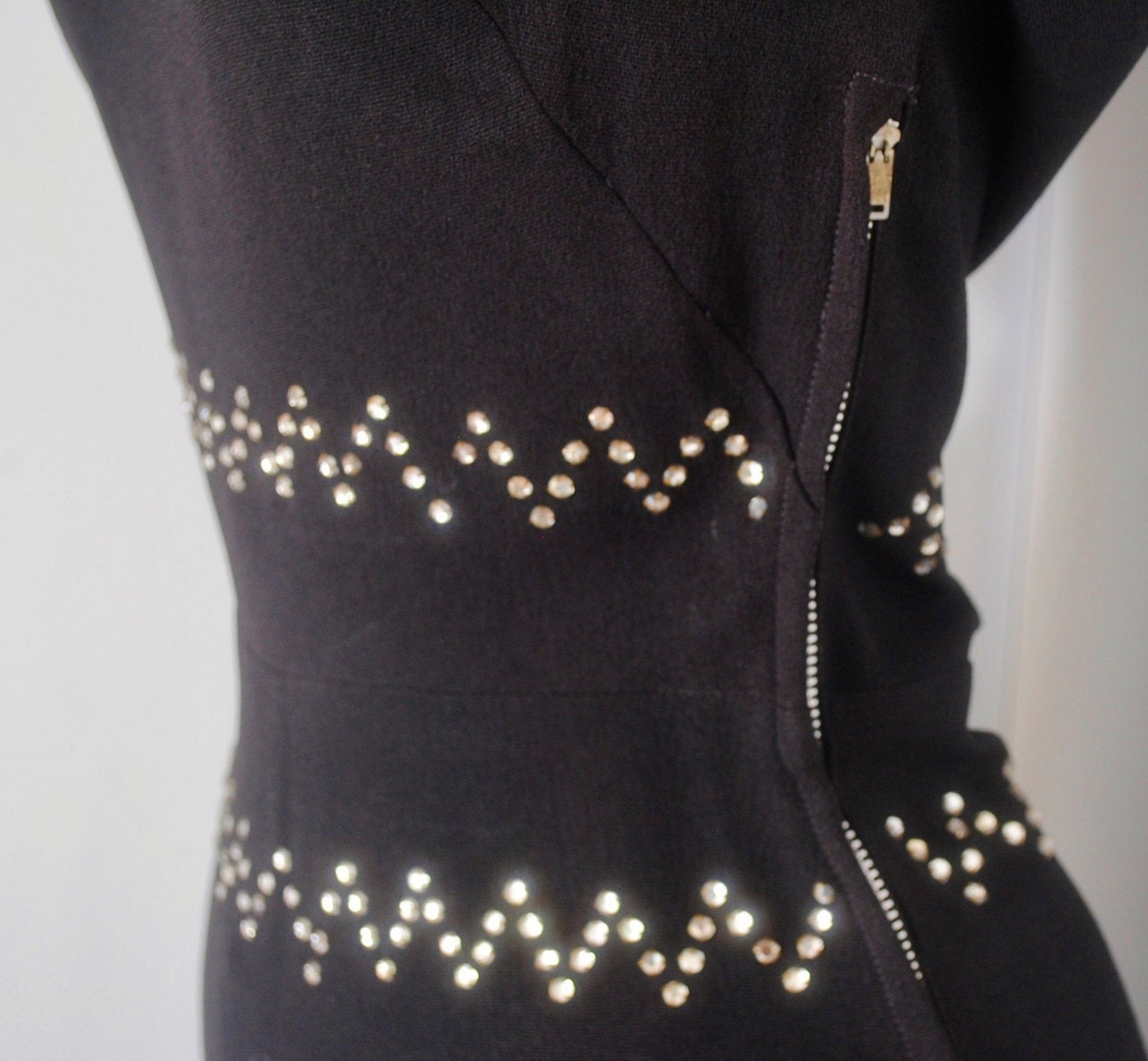 vintage 1940s black RHINESTONES party dress xs extra small 2