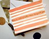 Striped Tangerine Gold Watercolor Greeting Card - Love and Friendship