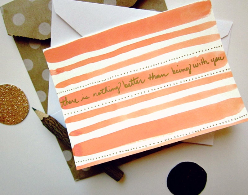 Striped Tangerine Gold Watercolor Greeting Card - Love and Friendship