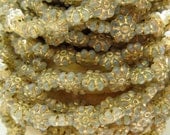 9mm Beige Opal with Gold Inlay Czech Flower Glass Beads - Qty 25 (B164)