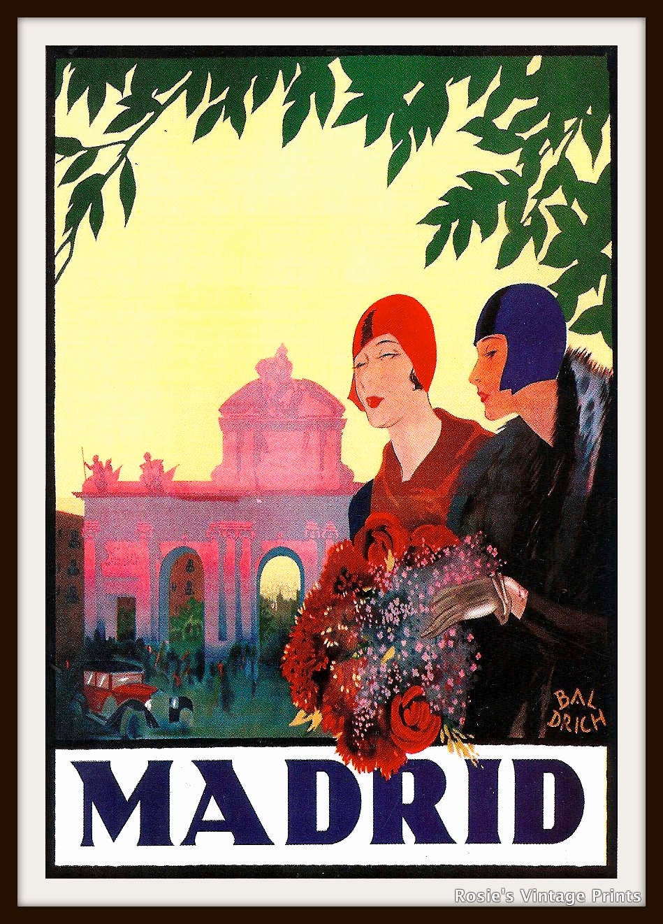 Vintage Travel Poster of Madrid circa 1925 with Flappers - Giclee Re-Print - RosiesVintagePrints