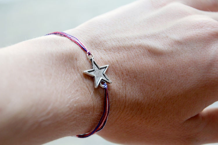 fourth of july friendship bracelet silver star wish bracelet wishlet patriotic nautical etsy letterhappy choose your color red white blue