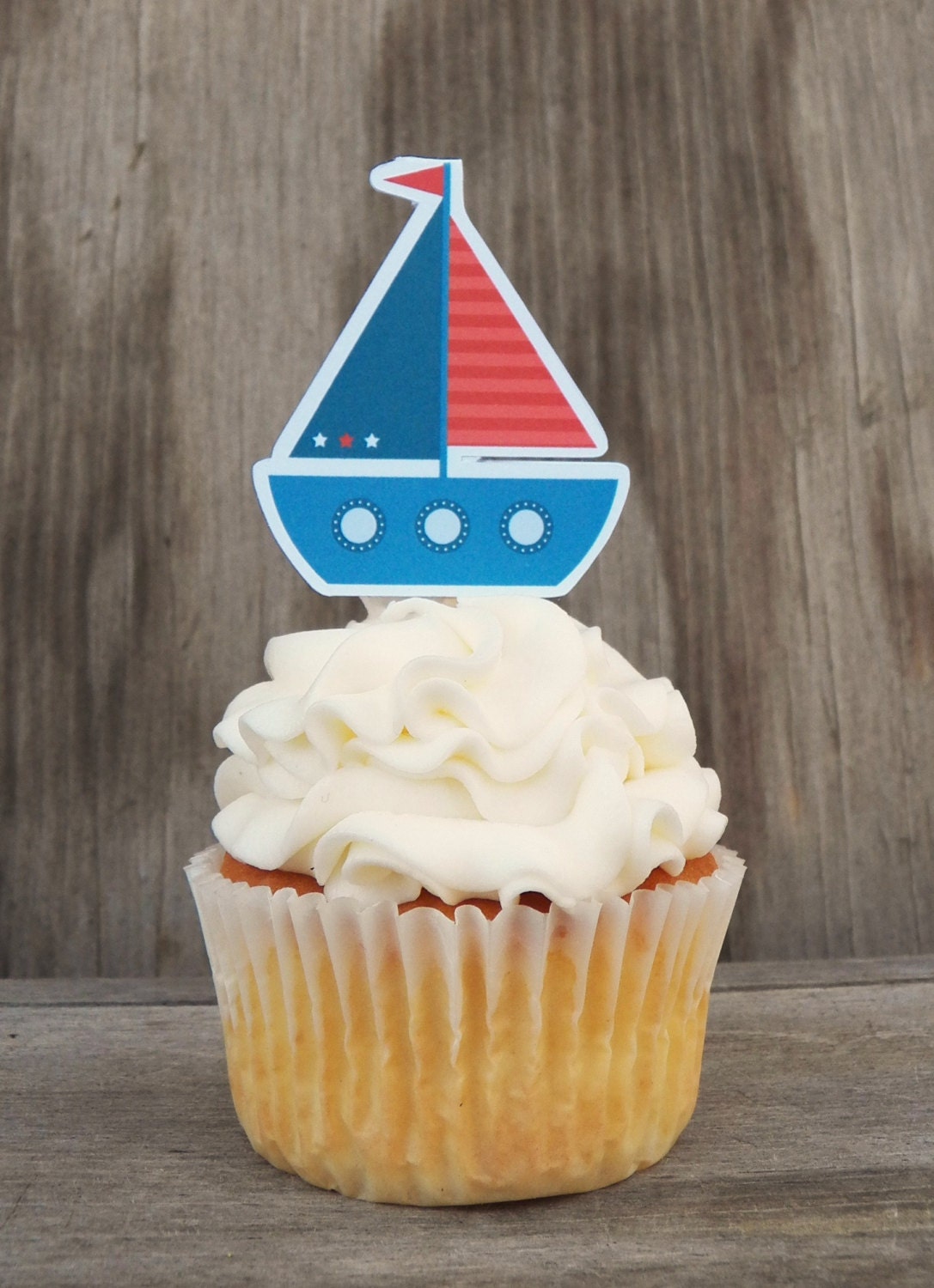 Nautical Birthday Party - Set of 12 Sailboat Cupcake Toppers by The Birthday House