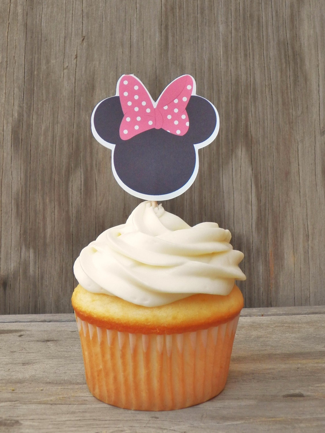 Minnie Mouse Party - Set of 12 Pink Polka Minnie Mouse Cupcake Toppers by The Birthday House