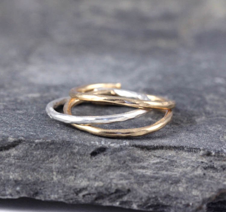 14k gold filled and Sterling silver Branch adjustable stacking rings, set of 3, Twig ring, Branch ring, Branch jewelry, gifts under 55