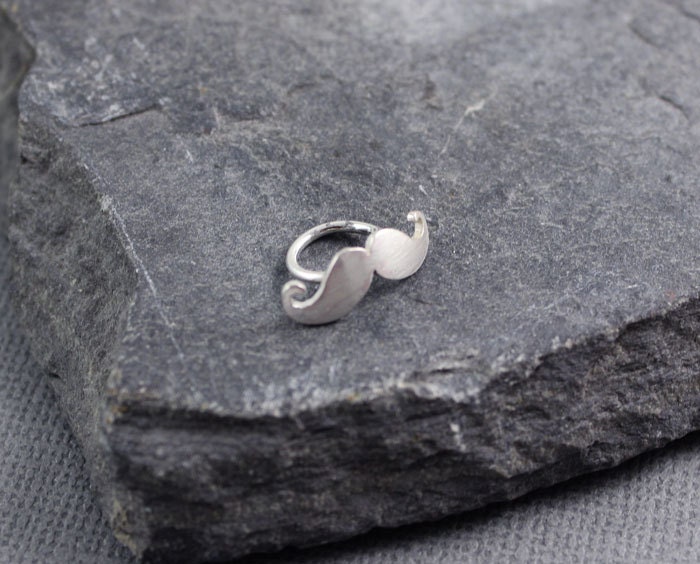 Mustache Helix Hoop Earring, Helix jewelry, Helix hoop, Sterling silver mustache, gifts for her, gifts under 20