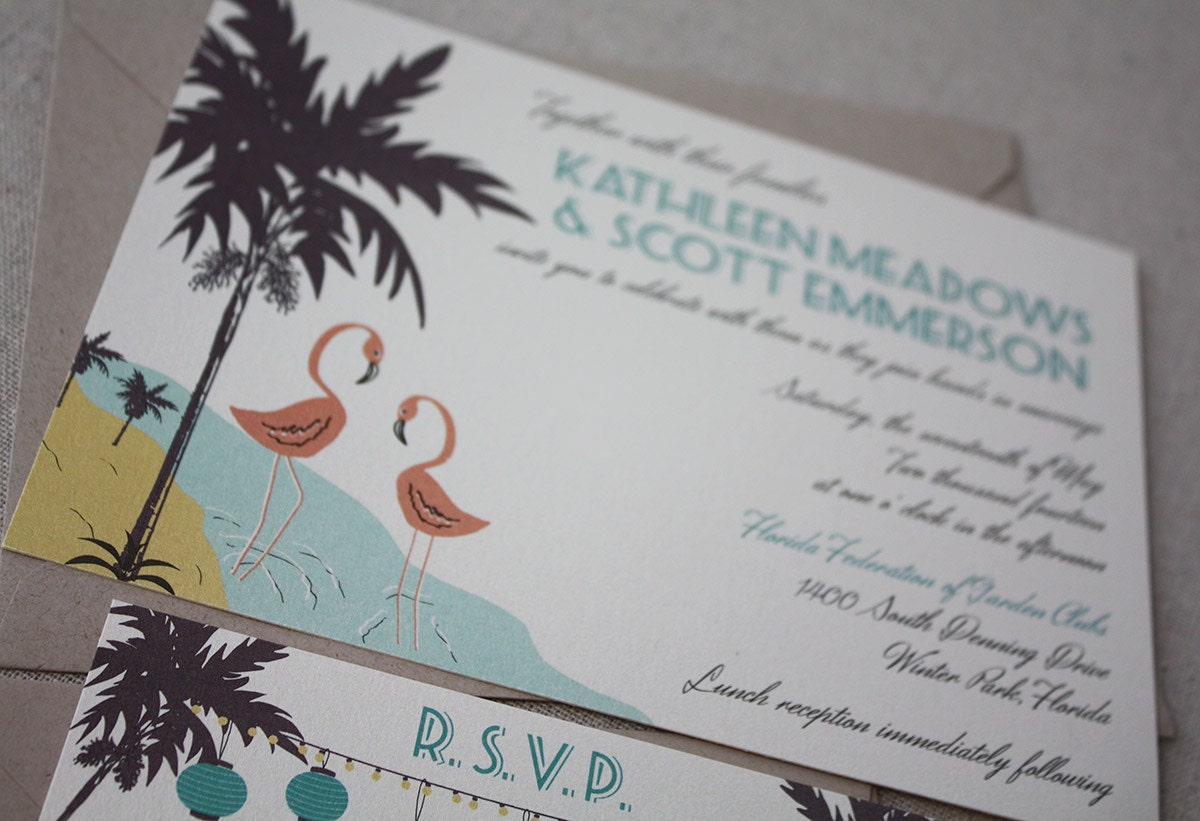 Vintage Florida Destination Wedding Invitations, the Katie suite, 50 sets printed on eco-friendly paper