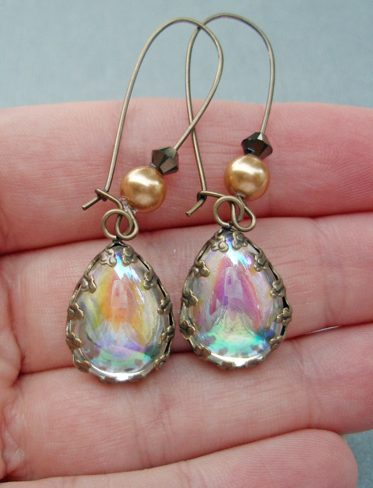 Dangle Earrings Downton Abbey Jewelry Art Deco Aurora Borealis Vintage Bridal Jewelry Wedding  Pearl Drop Earrings BELLE Charmed