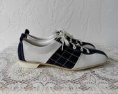 Vintage Oxfords Shoes, 80's Blue & White Suede Leather Oxfords, Lace Up Oxfords, Leather Oxfords Shoes