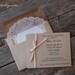 Custom for Shannon - Grey Ribbon Wedding Invitations - Script - Lace Doily Envelope - Baby or Bridal Shower - Engagement - Rustic Party