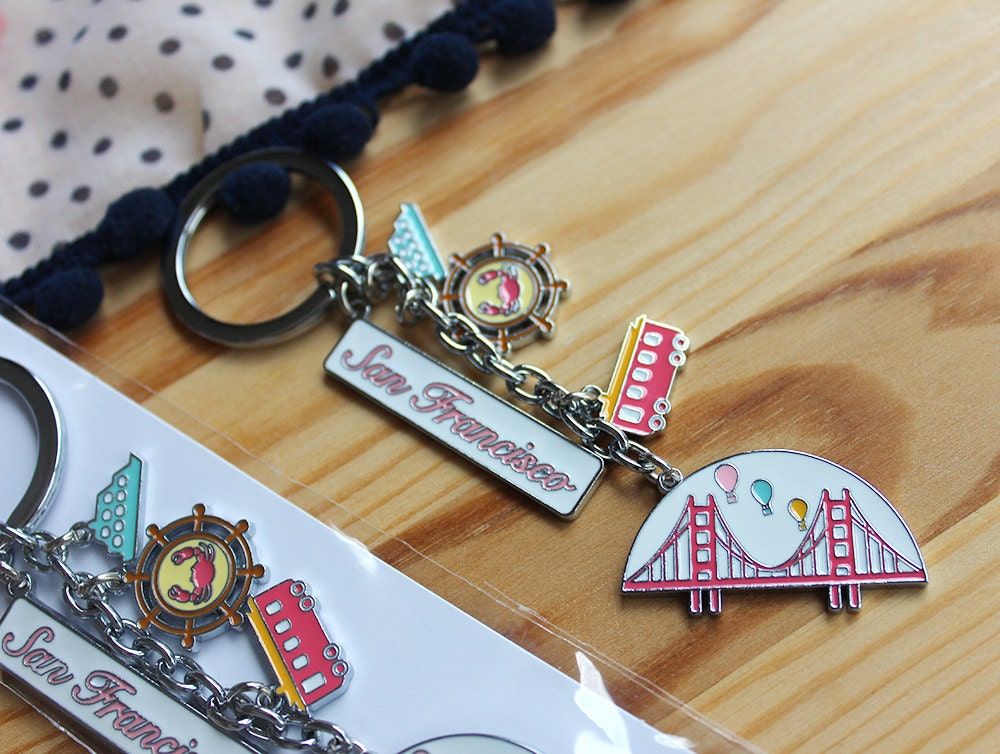 San Francisco Key Chain - Golden Gate Bridge, California, Cute, Cable Car, Gift, Holiday
