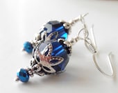 Navy Blue Earrings Crystal Bridesmaid Jewelry Blue and Silver Wedding Jewellery Navy Crystal Bridal Earings Beaded Dangles