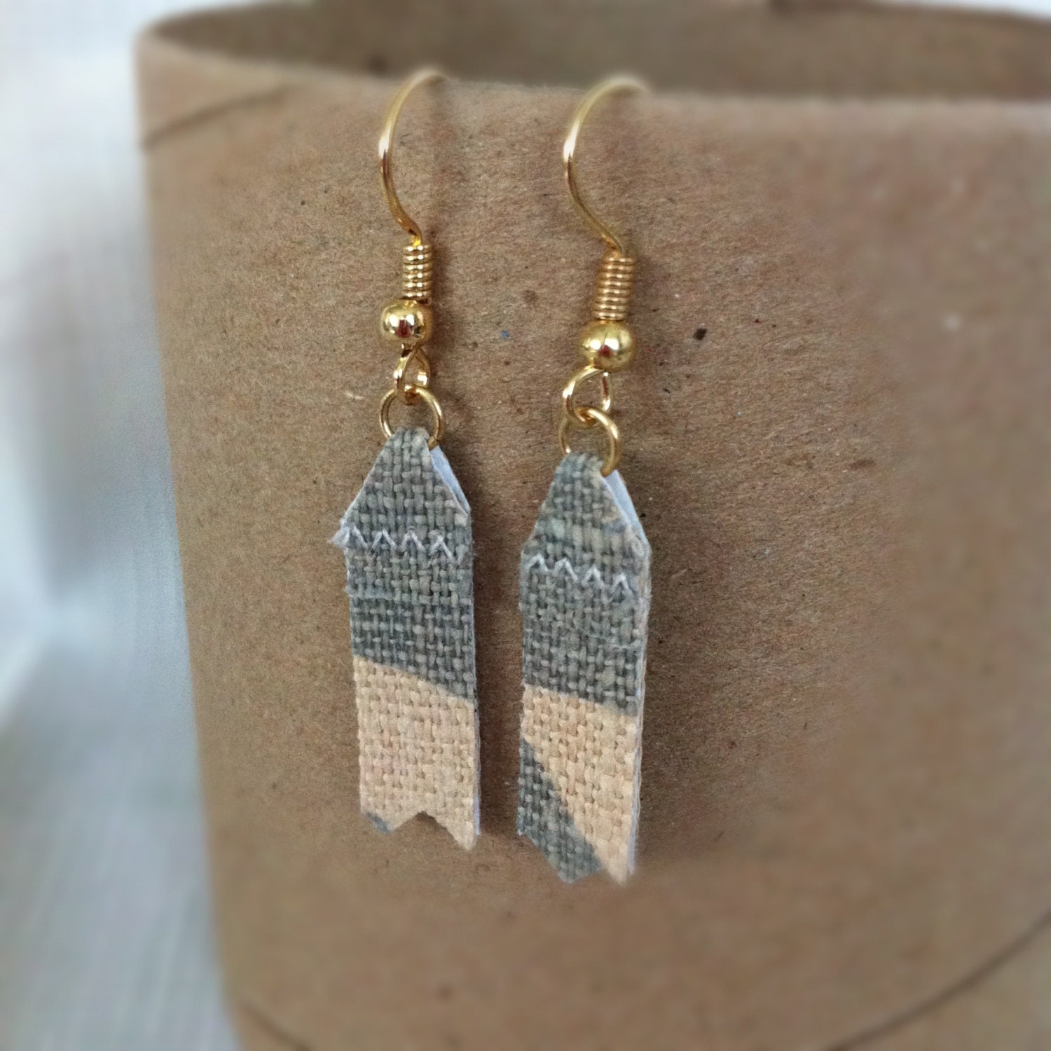 Earrings SALE - OVER 65% OFF. Dusty blue fabric fringe earrings handmade from recycled designer fabric books in Atlanta.