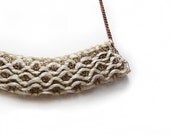 Rounded knitted textile necklace - Weaved silk , Knitted wire, Vintage brass chain, waves pattern - nitca