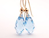 SALE 25% off Aquamarine Blue Crystal Gold Earrings swarovski briolette 14k gold filled jewelry march birthday gift for women and girls