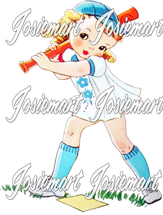 Vintage Digital Download Baseball Girl Image Collage Large JPG PNG