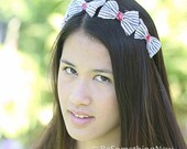 Little stripe bow headband in blue and red