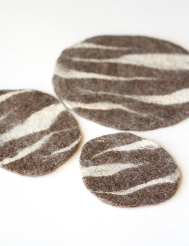 Norwegian Wood - Set of three felted coaster/placemat