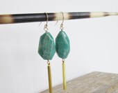 Fuchsite And Brass Stick Earrings. Gemstone. 14K Gold Filled. Chunky Stone Earrings. Genuine Stones. Bold Color.