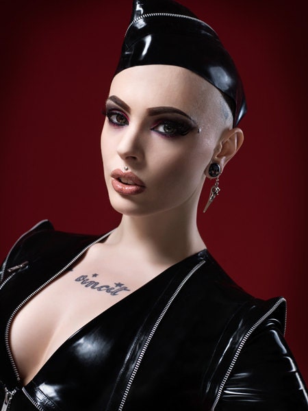 Latex Rubber Army Side Cap Hat with Zip detail