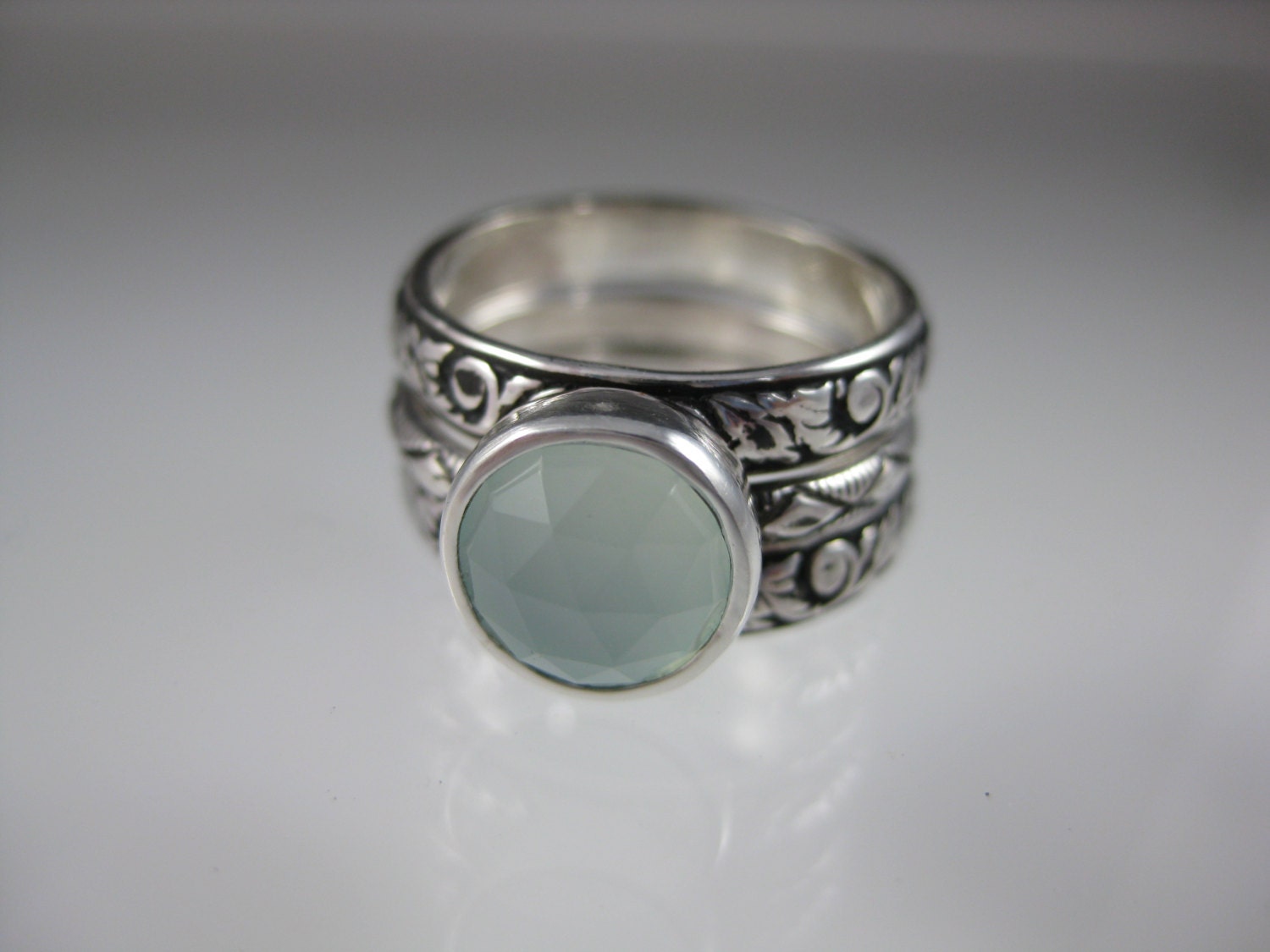 Silver Stacking Ring Set with Faceted Aqua Chalcedony or stone of your choice