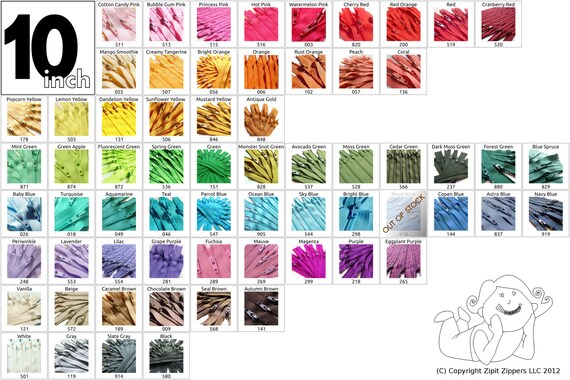 YKK Coil Zippers 10 Inch Mix and Match Your Choice of 25 Zippers Choose from over 40 bright, light, dark and neutral colors