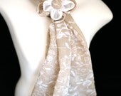 Evie - White and Tan Floral Print Scarf and Matching Hair Clip set for Children