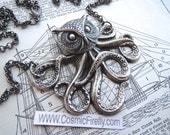 Owlctopus Half Owl Half Octopus Necklace Antiqued Silver Steampunk Necklace Gothic Victorian Monster Necklace Weird Jewelry
