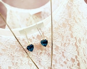 heart bezel clear jewel drop kidney hoop earrings in amber or ocean blue