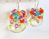 Gemstone Cluster Earrings Lemon Yellow Orange Purple Green Blue Amethyst Peridot Garnet Silver Drop Kande Kristina Henning Summer Fashion