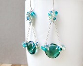 Teal Gemstone Earrings, Chandelier Dangle, Sterling Silver, Blue Green, Kande Kristina Henning - Satchel