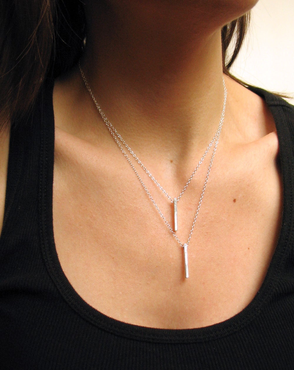 Multi Layered Necklace, Sterling Silver Necklace, Modern, Contemporary, Two Strand Necklace - Balance Necklace