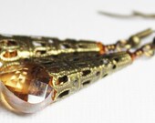 Handmade Jewelry Earrings Beaded Crystal Amber Copper  Antique Brass Sparkly Long Cones Filigree Metal Wires...Manuka Honey