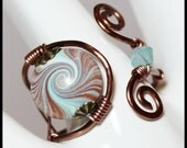 Handmade Jewelry Ring Beaded Wirework Wire Wrapped Aqua Antique Copper Polymer Clay Freeform Adjustable Size 6-7-8...Catalina