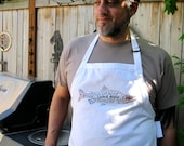 Gifts for Cooks Men's BBQ Apron Salmon Typography Calligram, Chef's Apron for Men, Fish Apron or Women's Screen Print Apron