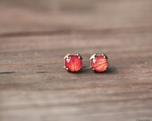 Red stud earrings - Tiny Ear posts - Red rose - Rustic style (E137)