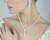 Swarovski Necklace, Bridal Crystal Necklace, Classic Necklace, Rhinestone Necklace , Ivory Cream Off White Pearl Necklace - Style 714
