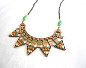 Necklace, Tribal, Choker, Global, Green, Geometric, Orange, Chevron