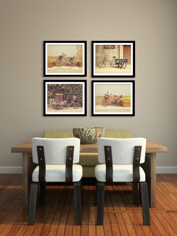 Save 20% / Bicycle Photography Set / 8x10 collection / 4 bike photographs / Hipster Wall Art / Rustic Fun Decor / Beijing China Travel