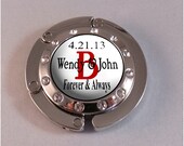 Red and Black Forever and Always Wedding Swarovski Rhinestone Purse Hanger Bag Hook - Save the date Bride and Groom Name and Monogram