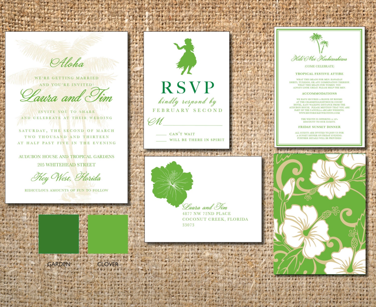 Wedding Invitation -Luau Hawaii and Key West Collection