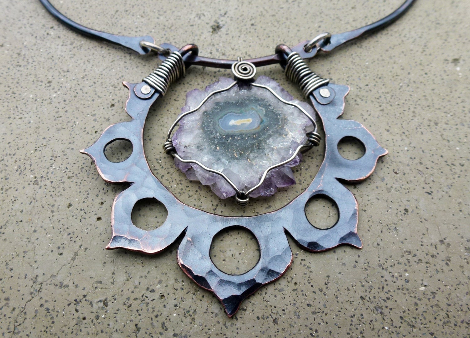 Black Lotus with Stalactite Flower Crystal, Crown Chakra Symbol, Metalsmithed, Handmade, Yoga Inspired, Meditation Tool, MADE to ORDER