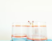 Stripes and Squares Vintage Juice Glasses/Retro Striped Cocktail Glass Set/Pink and Coral Kitchen