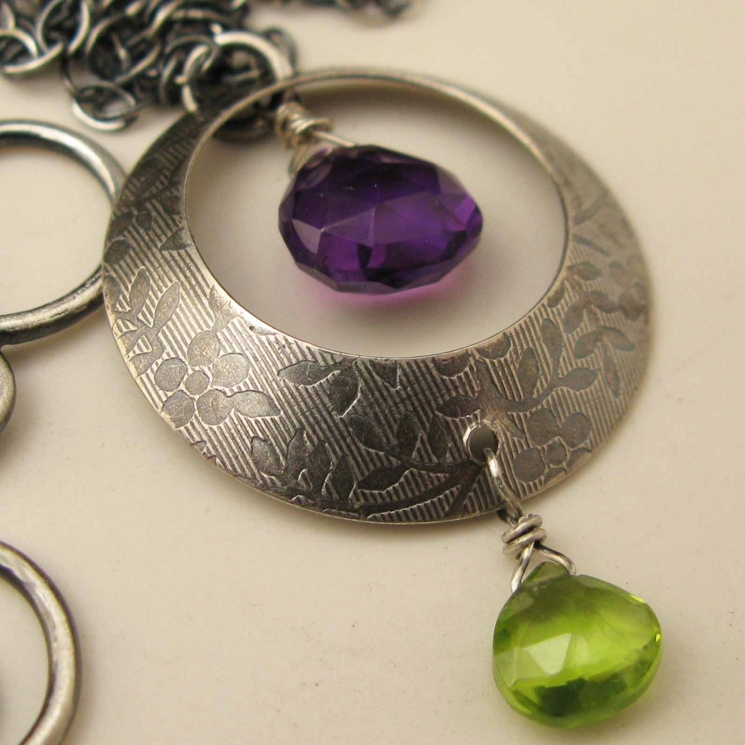 Amethyst, Peridot and Sterling Silver Necklace