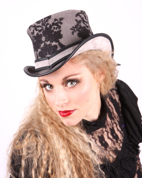 The Lace Mini Leather Top Hat (grey and black)