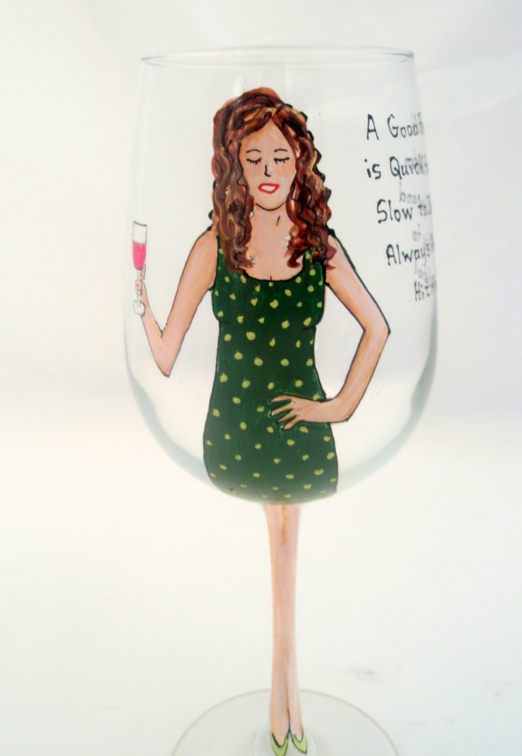 Personalized Wine Glass Funny Quote Diva Emerald Mint Green Polka Dots